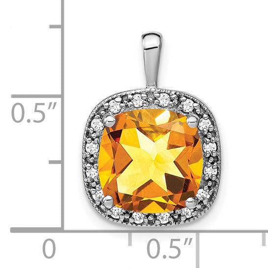 14K White Gold 5.5 Carat Natural Citrine Square Halo Pendant