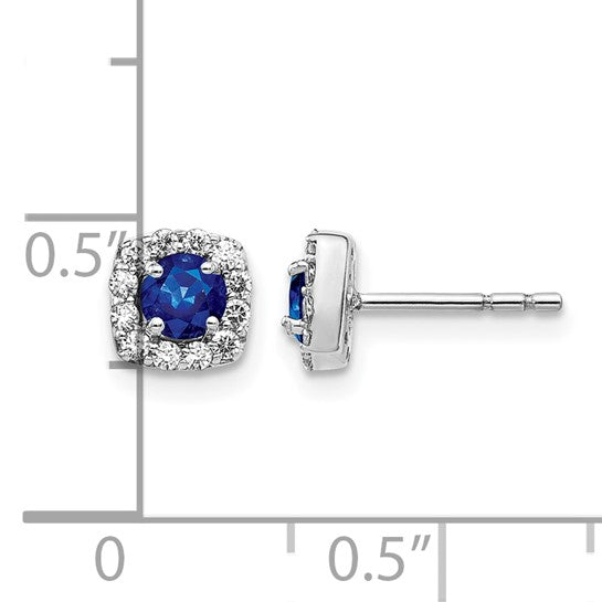 14K White Gold Natural Sapphire & Diamond Hallow Square Earrings