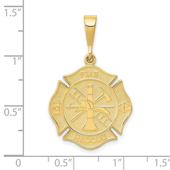 10K Yellow Gold Firefighter Rescue Shield Pendant