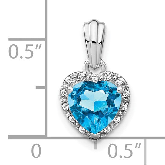 White Gold Filled Sterling Silver 1.5 Carat Blue Topaz Heart Cut With Diamond Halo