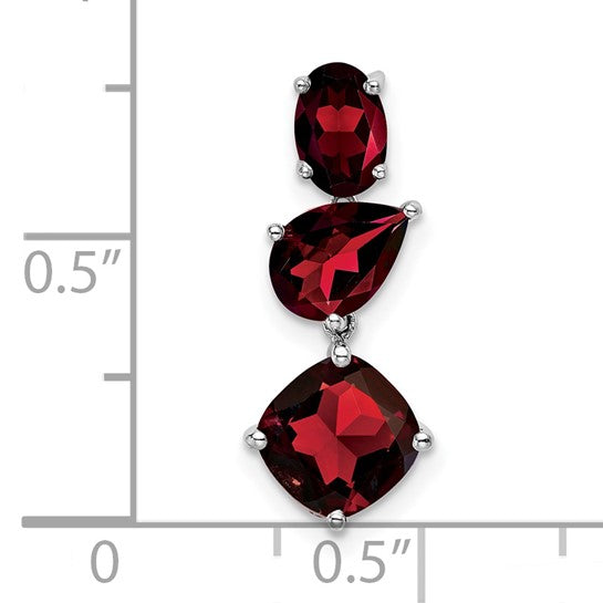 14K White Gold Natural Garnet 3 Stone Dangler Chain Slide
