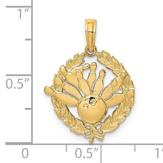 10K/14K Yellow Gold Bowling Leaf Circle Pendant