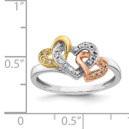 14K White/Rose/Yellow Two Tone Gold Diamond Heart Ring