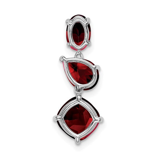 14K White Gold Natural Garnet 3 Stone Dangler Chain Slide