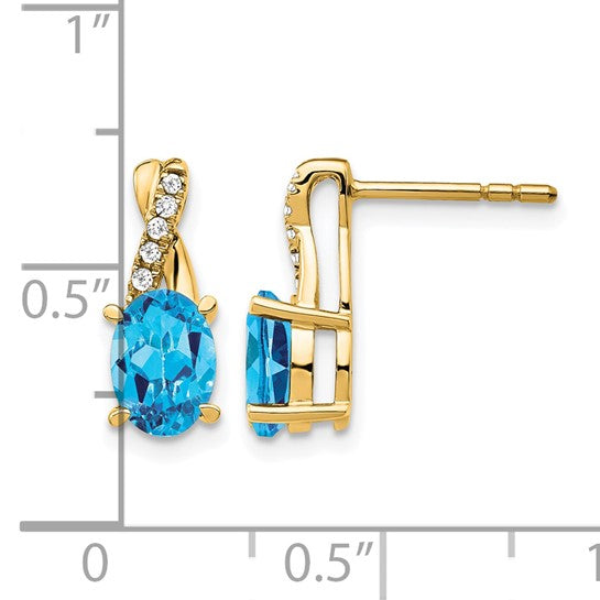 10K Yellow Gold Blue Topaz & Diamond Twist Post Earrings