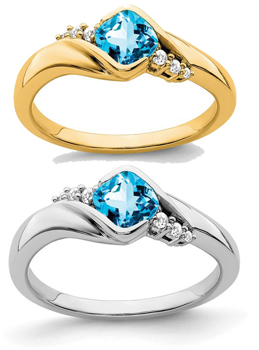 10K White/Yellow Gold Cushion Blue Topaz & Diamond Ring