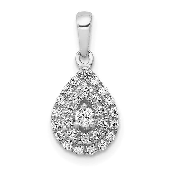 14K White Gold 1/4 Carat Diamond Cluster Tear Drop Pendant