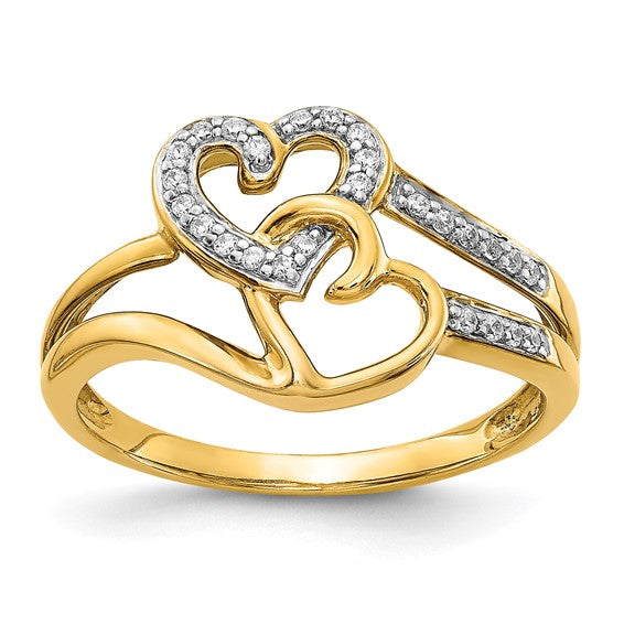 14K Yellow Gold Diamond Accent Double Stacked Heart Ring