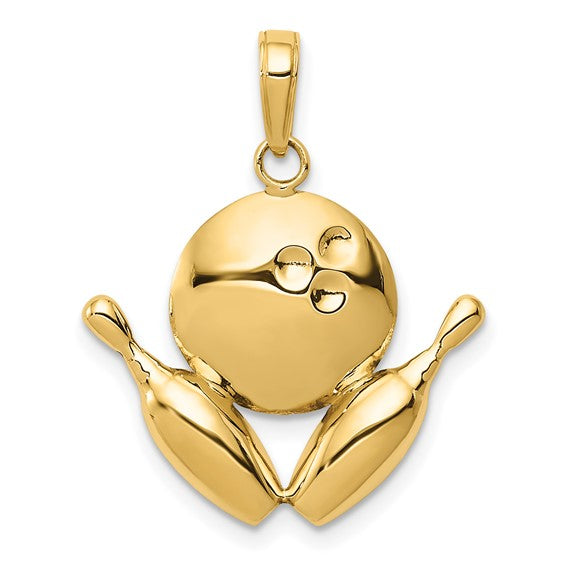 10K/14K Yellow Gold Bowling Pin & Ball Pendant