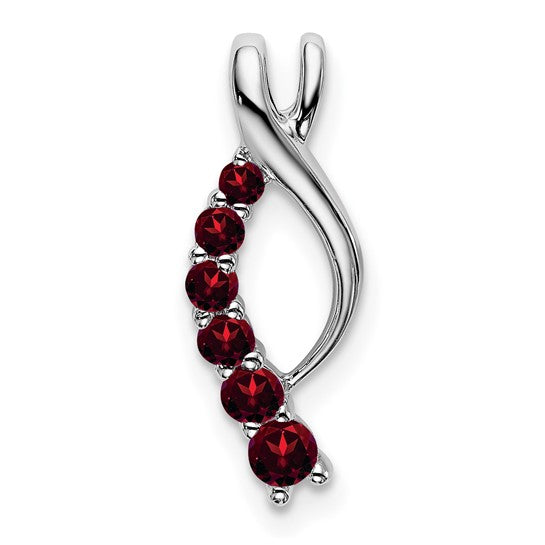 14K White Gold Stride Band Natural Garnet Chain Slide