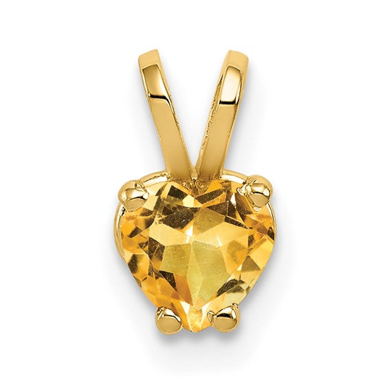 14K Yellow Gold .4 Carat Heart Shaped Natural Citrine Pendant