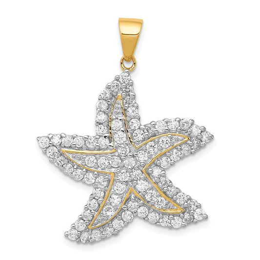 Sterling Silver Gold Plated CZ Star Fish Pendant