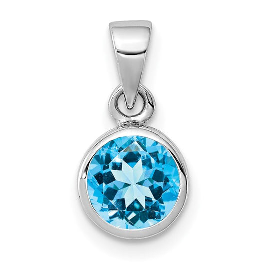 White Gold Filled Sterling Silver 1 Carat Blue Topaz Bezel Pendant