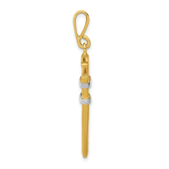10K Yellow Gold Two Tone 3D Pipe Wrench Plumber Pendant