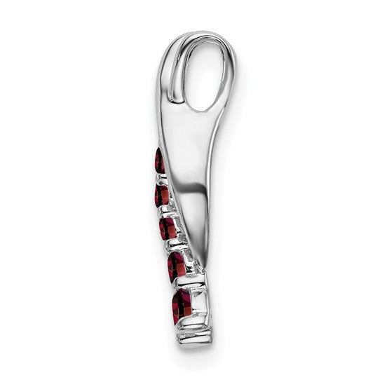 14K White Gold Stride Band Natural Garnet Chain Slide