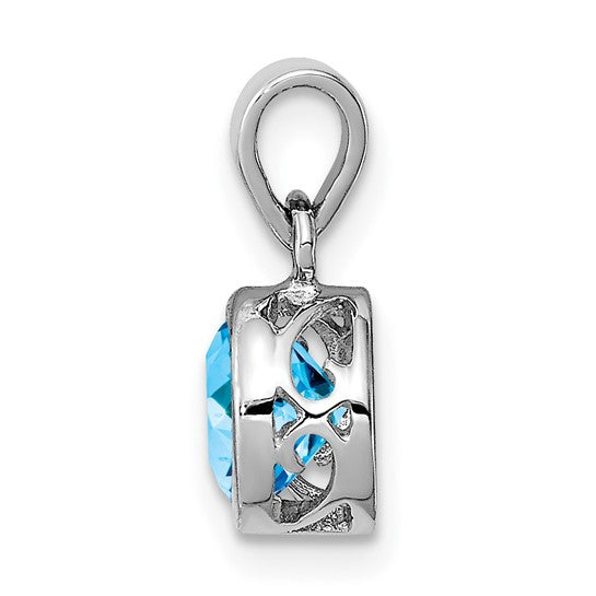 White Gold Filled Sterling Silver 1 Carat Blue Topaz Bezel Pendant