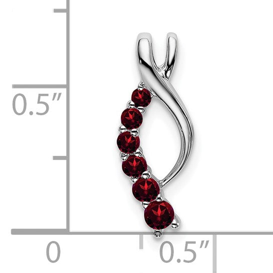 14K White Gold Stride Band Natural Garnet Chain Slide