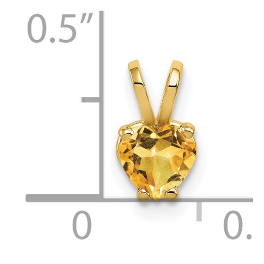 14K Yellow Gold .4 Carat Heart Shaped Natural Citrine Pendant