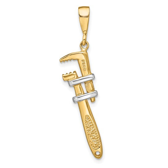 10K Yellow Gold Two Tone 3D Pipe Wrench Plumber Pendant