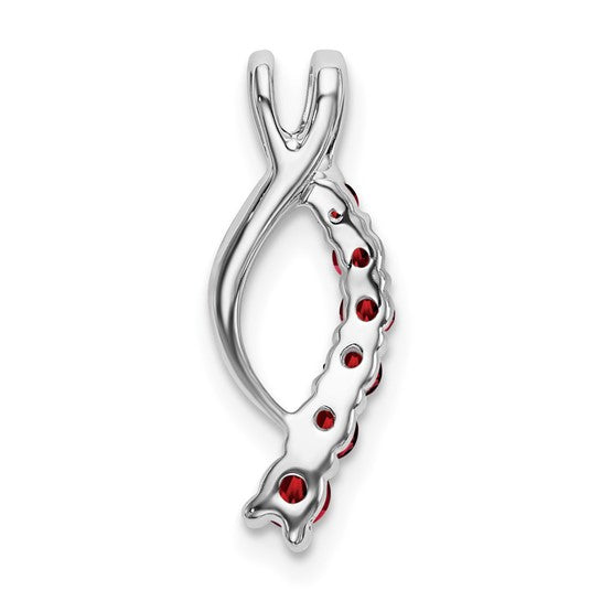 14K White Gold Stride Band Natural Garnet Chain Slide