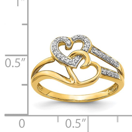 14K Yellow Gold Diamond Accent Double Stacked Heart Ring
