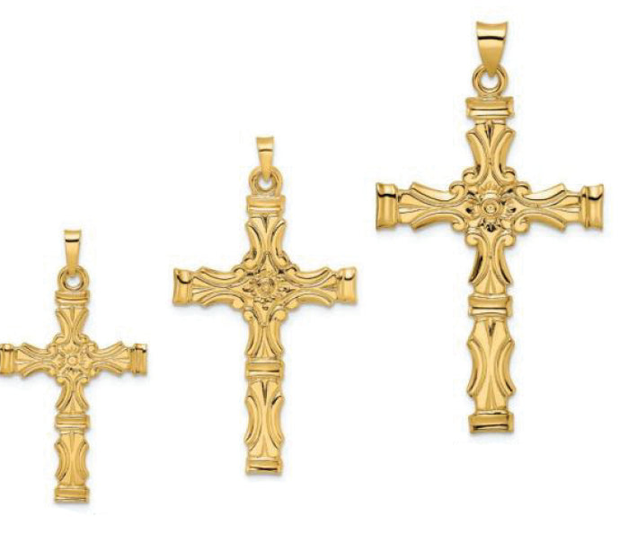 14K Yellow Gold Carved Cross Pendant