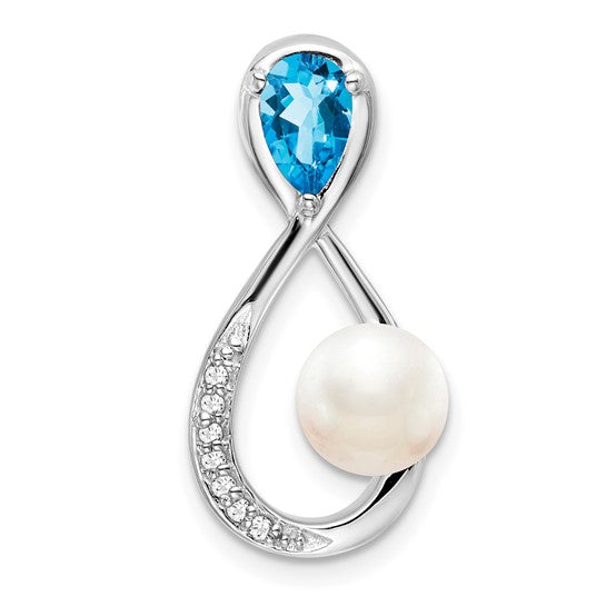 10K White Gold Freshwater Pearl & Blue Topaz Pendant