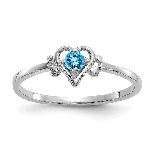 10K White Gold Blue Topaz Heart Birthstone Ring