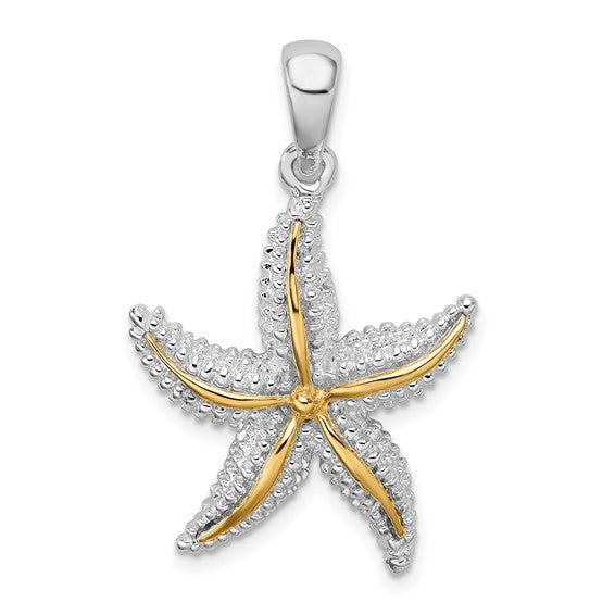 Sterling Silver 14K Gold Two Tone Star Fish Pendant