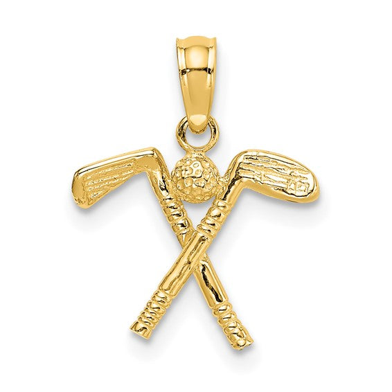 10K Yellow Gold Golf Club And Balls 3D Pendant