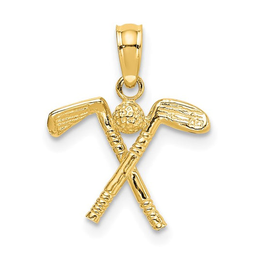 10K Yellow Gold Golf Club And Balls 3D Pendant