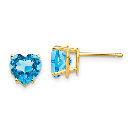 14K White/Yellow Gold 3.5 Carat Heart cut Blue Topaz Stud Earrings