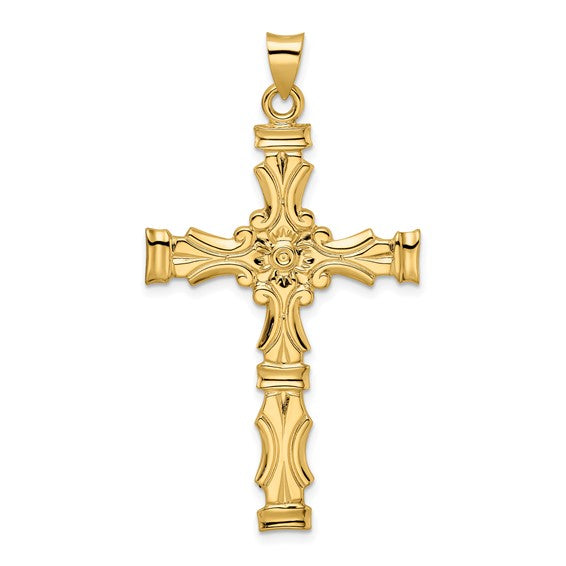14K Yellow Gold Carved Cross Pendant