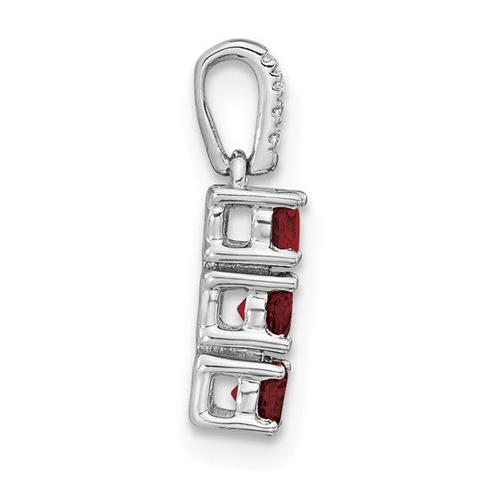 14K White Gold 3 Stone Natural Garnet & Diamond Pendant