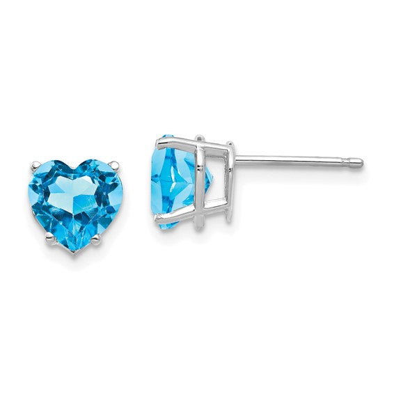 14K White/Yellow Gold 3.5 Carat Heart cut Blue Topaz Stud Earrings