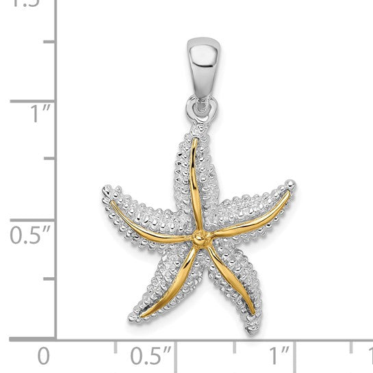 Sterling Silver 14K Gold Two Tone Star Fish Pendant