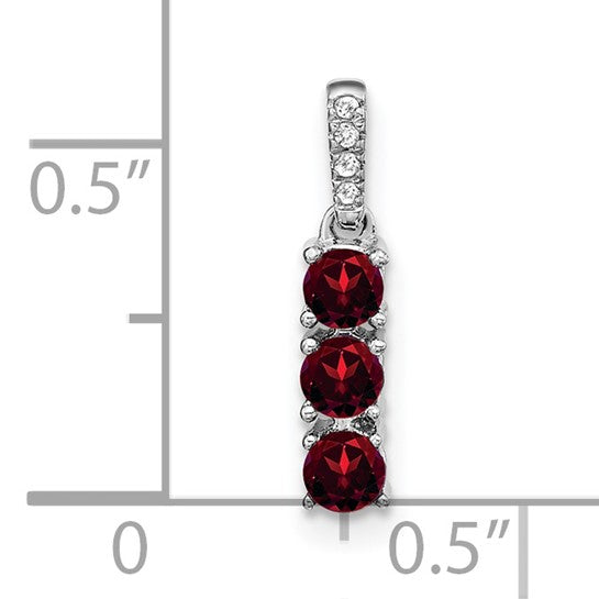 14K White Gold 3 Stone Natural Garnet & Diamond Pendant