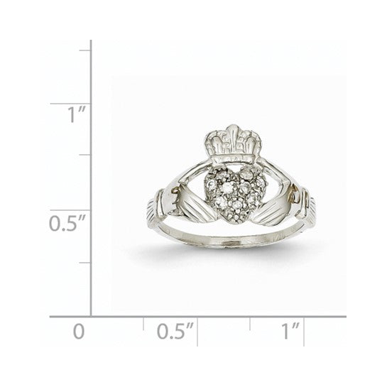 14K White Gold Diamond Claddagh Ring