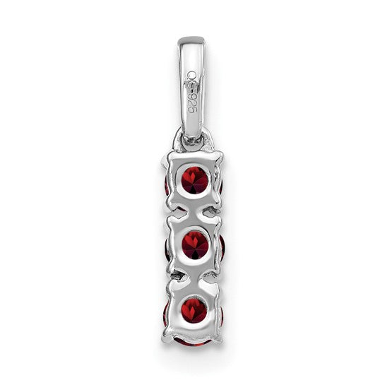 14K White Gold 3 Stone Natural Garnet & Diamond Pendant
