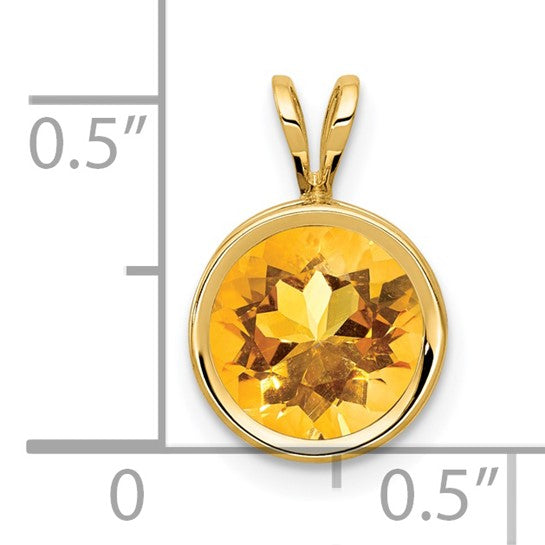 14K Yellow Gold 8mm Round Natural Citrine Bezel Pendant