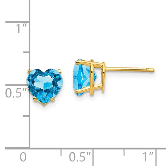 14K White/Yellow Gold 3.5 Carat Heart cut Blue Topaz Stud Earrings