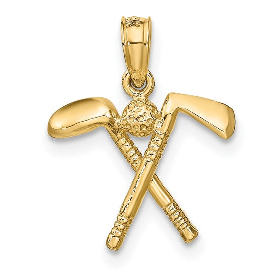 10K Yellow Gold Golf Club And Balls 3D Pendant