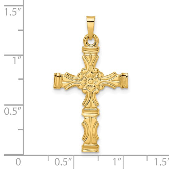 14K Yellow Gold Carved Cross Pendant