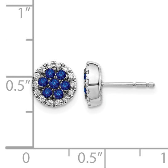 14K White Gold Natural Sapphire & Diamond Cluster Heart Square Oval Circle Earrings