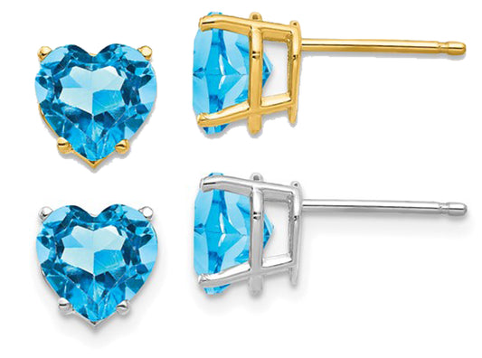 14K White/Yellow Gold 3.5 Carat Heart cut Blue Topaz Stud Earrings