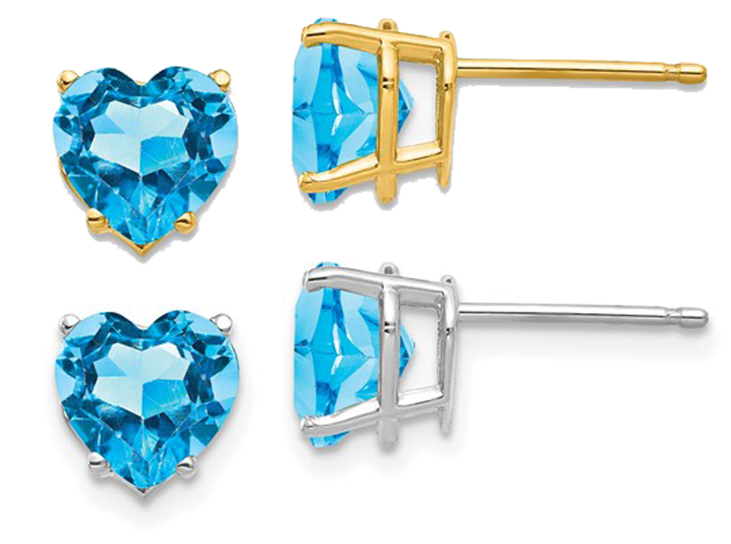 14K Yellow Gold 6mm Cushing Cut Blue Topaz Stud Earrings