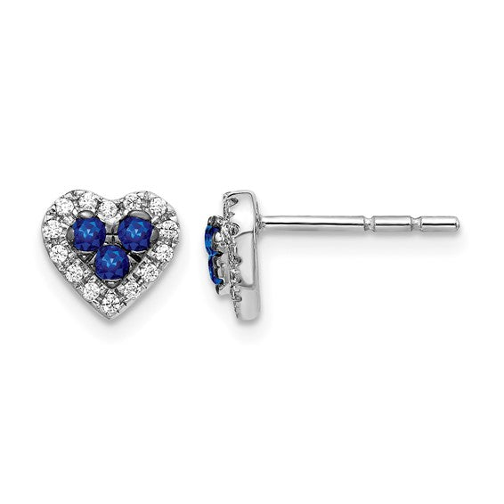 14K White Gold Natural Sapphire & Diamond Cluster Heart Square Oval Circle Earrings