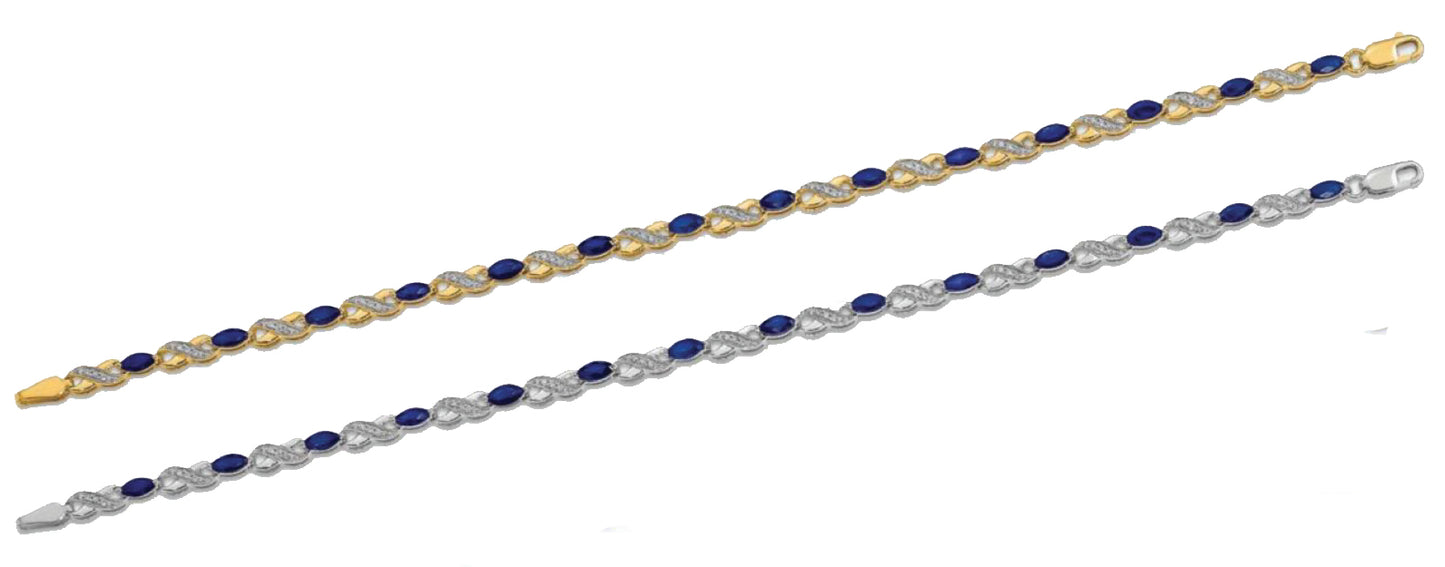 14K White Gold Yellow Gold Natural Sapphire & Diamond Bracelet Ribbon Cut