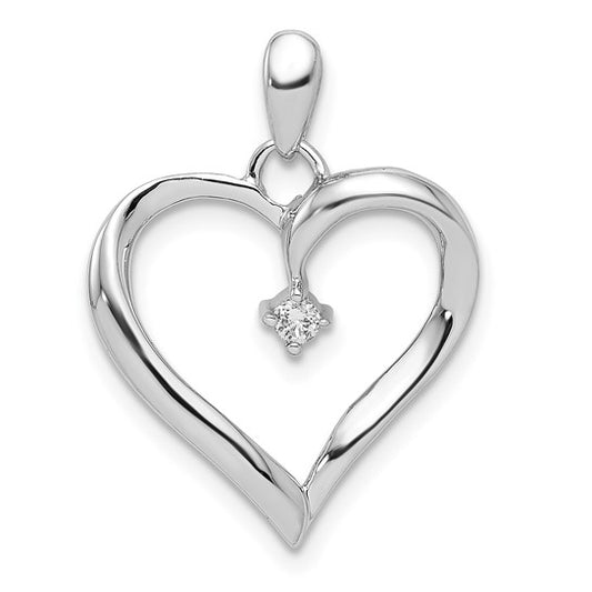 White Gold Filled Sterling Silver Heart With Diamond Pendant