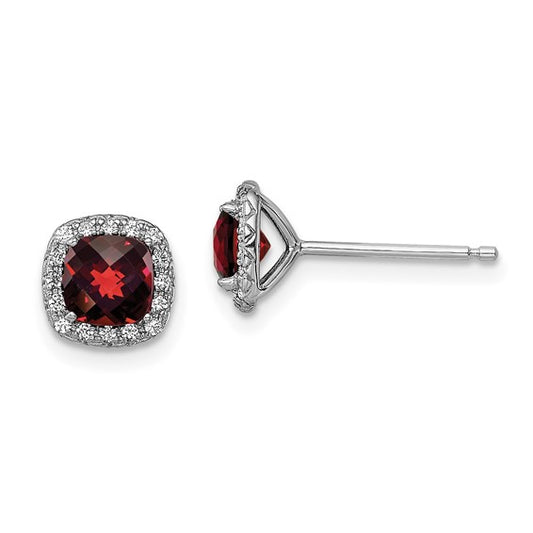 Sterling Silver Garnet & White Sapphire Square Halo Earrings
